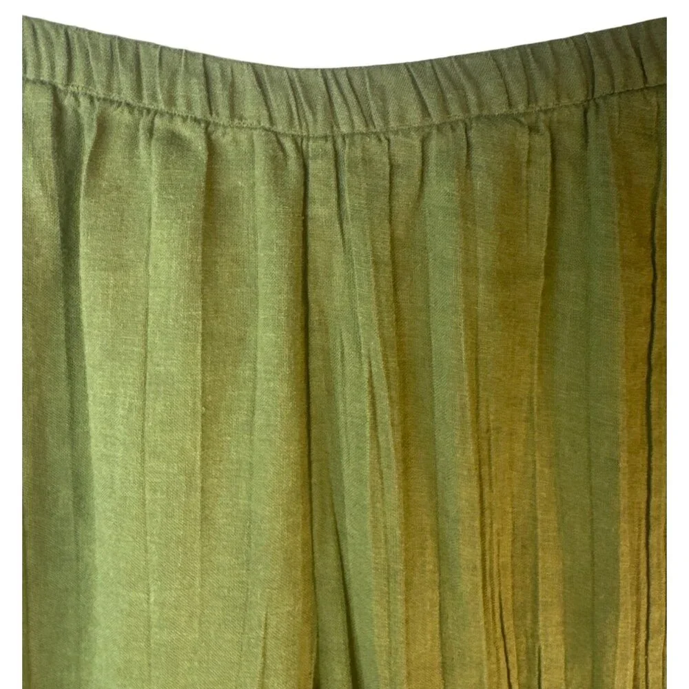 2/$30 ZARA Size Small Linen-Blend Crease Effect Pants Green Elastic Waist